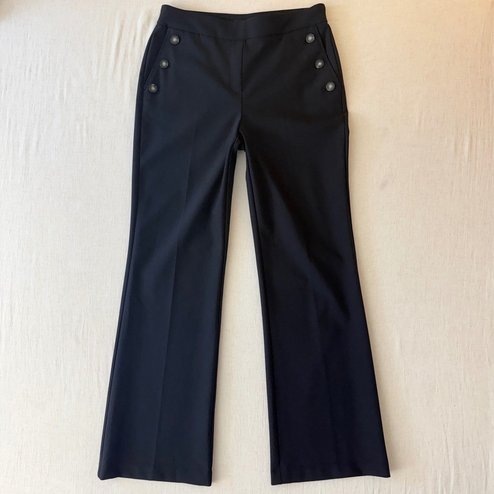Rachel Zoe Sailor Button Flare Leg Trousers Women Size 8 Black - Picture 2 of 9